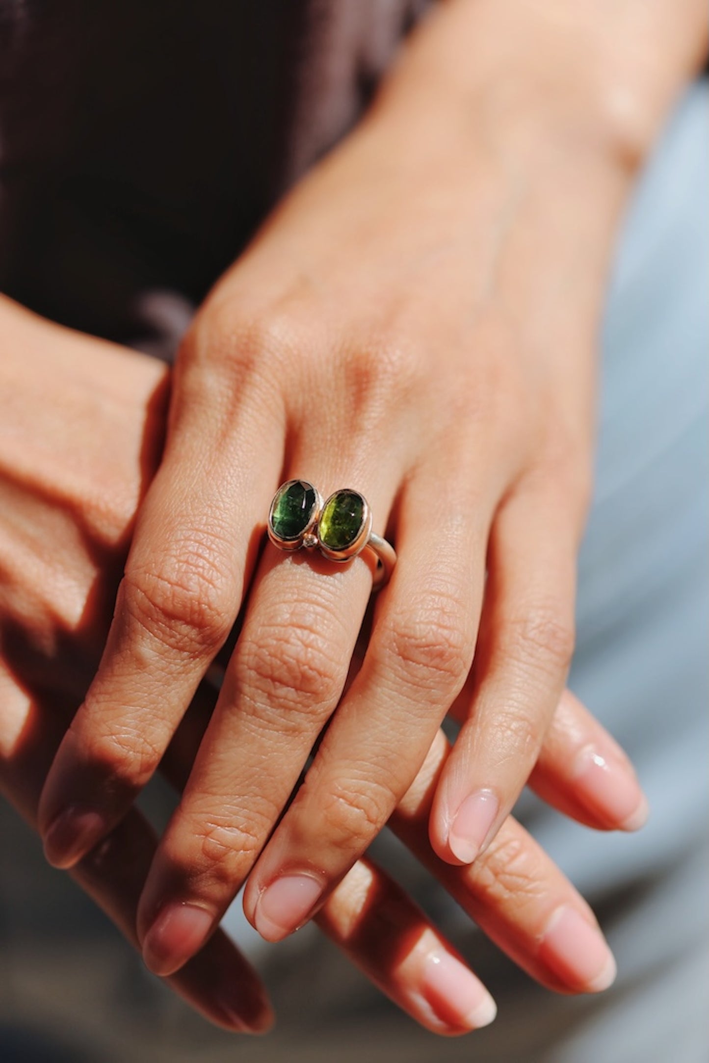 Jamie Joseph Double Oval Green Tourmaline with diamond Size 7