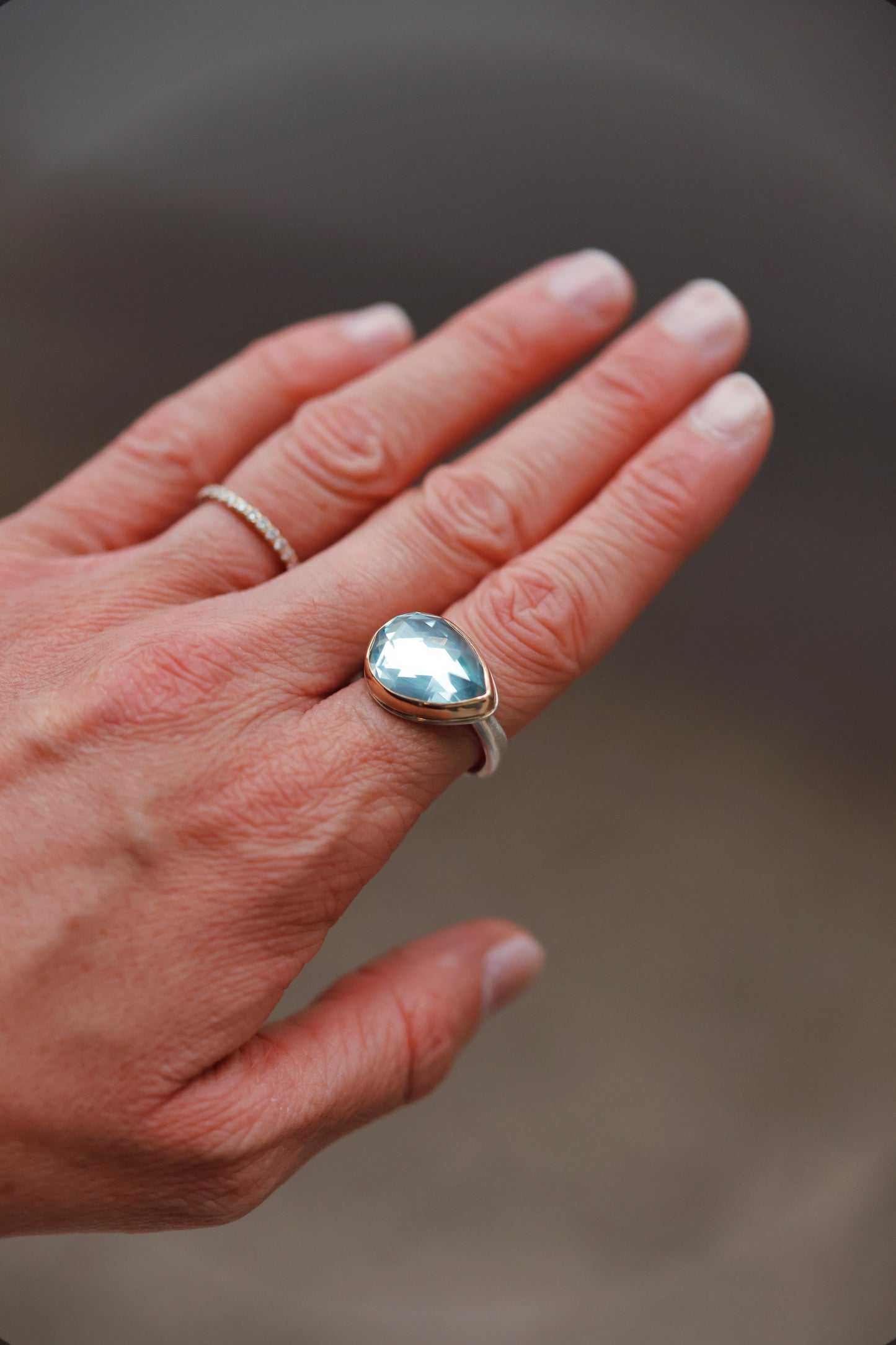 Jamie Joseph - Teardrop Sky Blue Topaz Ring Size 8