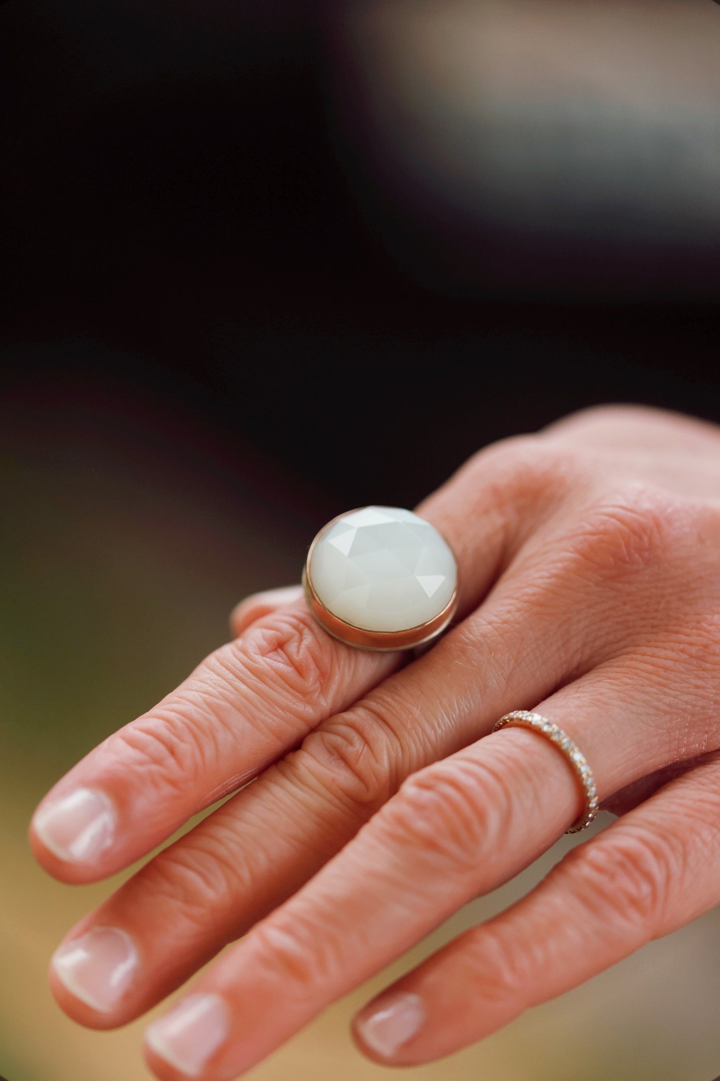 Jamie Joseph Large Round White Moonstone Ring Size 7.75