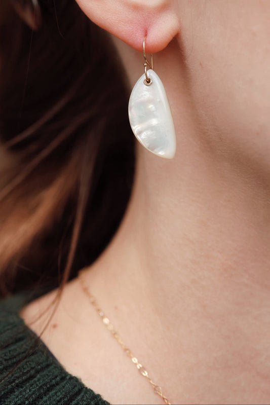 Jamie Joseph - Large Asymmetrical Smooth White Mother of Pearl Earrings