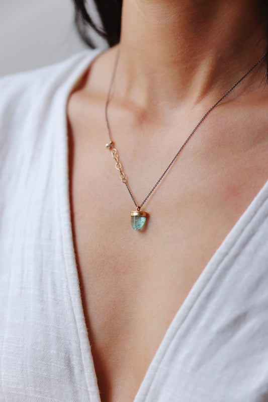 Jamie Joseph - Capped Blue Tourmaline Crystal with diamond - 18" Necklace