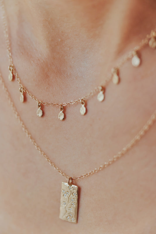 Victoria Cunningham - Cherry Blossom Long Stamp with Diamond Necklace