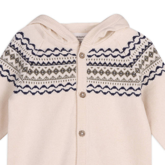 Fair Isle Jacquard Sweater Knit Baby Hooded Jumpsuit