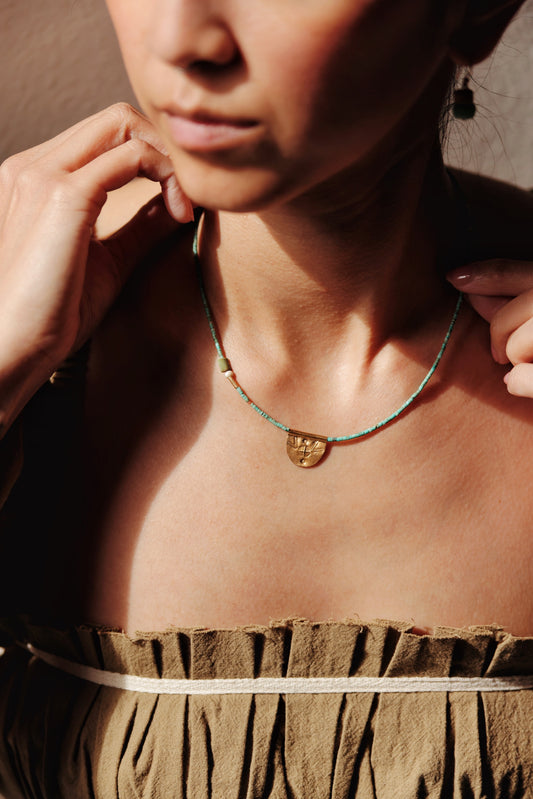 River Song - Antique Turquoise with Halfmoon Talisman Necklace
