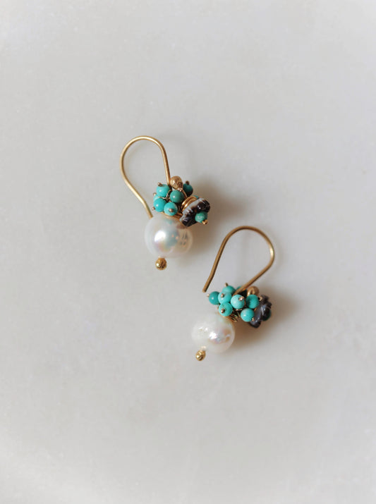 River Song - Cultured Pearl with Flower Earrings