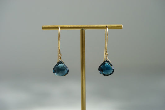 Rock Stella - London Blue Topaz tiny drops on hammered 14K gold-fill simple wires