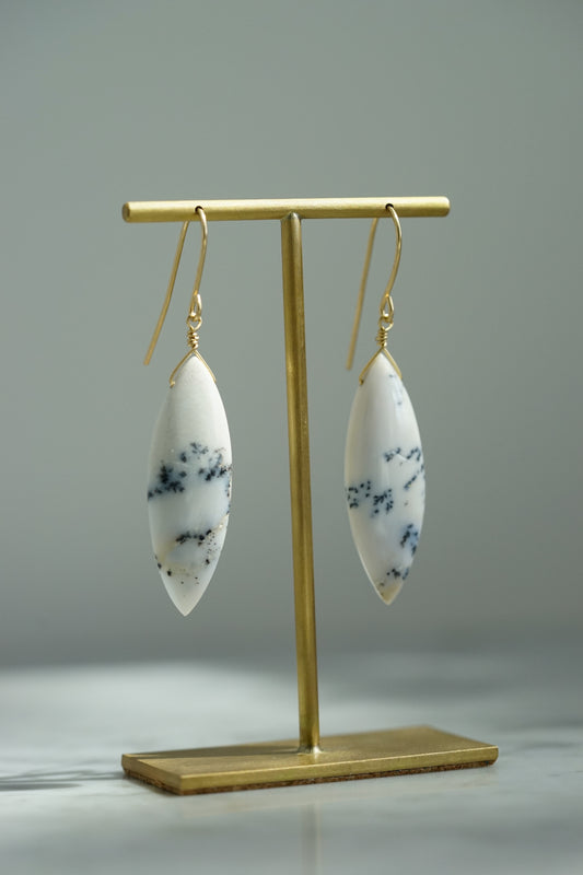 Rock Stella - Dendritic Opal (white) marquise on hammered 14K gold-fill simple wires