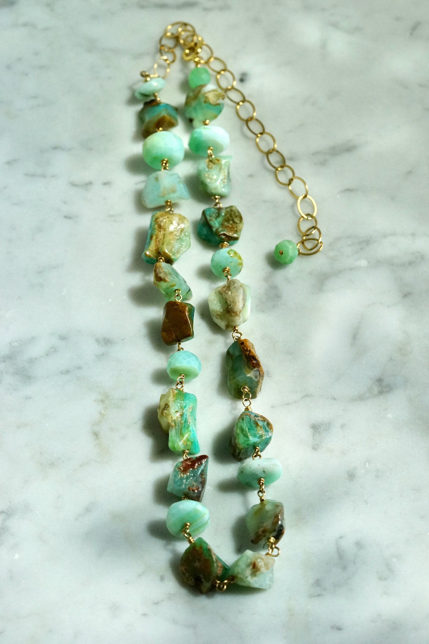 Rock Stella - Peruvian Opal Necklace 14K gold fill chain and wire - 16-22"