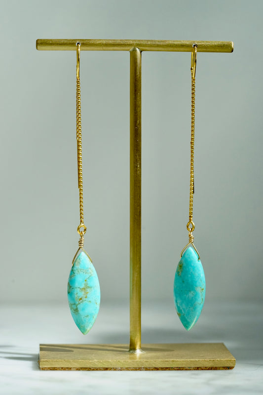 Rock Stella - Turquoise small Marquise drops on 14K gold filled long pull-through wires