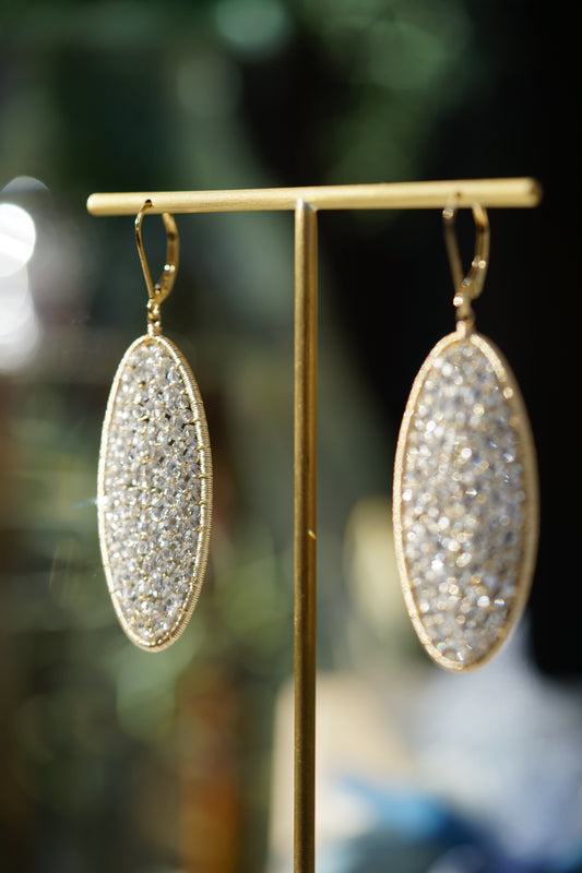 Dana Kellin - Long Oval Crystal and 14k gold fill mosaic earrings