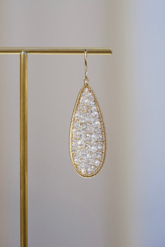 Dana Kellin - Long Pearl and Crystal Teardrop Earring with 14k gold fill wire