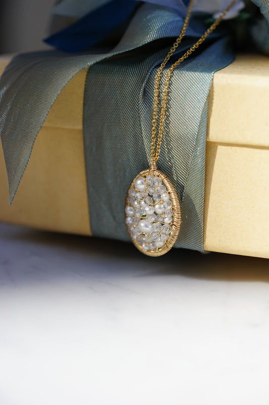 Dana Kellin - Pearl and Crystal Oval Pendant with 14k gold fill wire