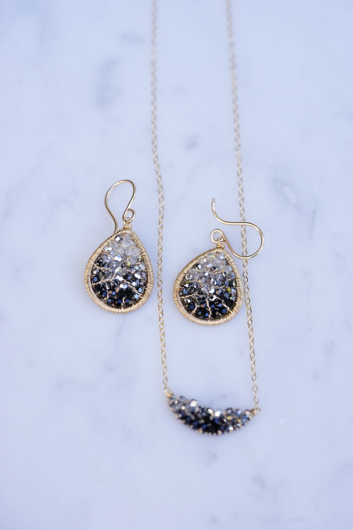 Dana Kellin - Deco crystal Crescent Necklace with 14k fill wire