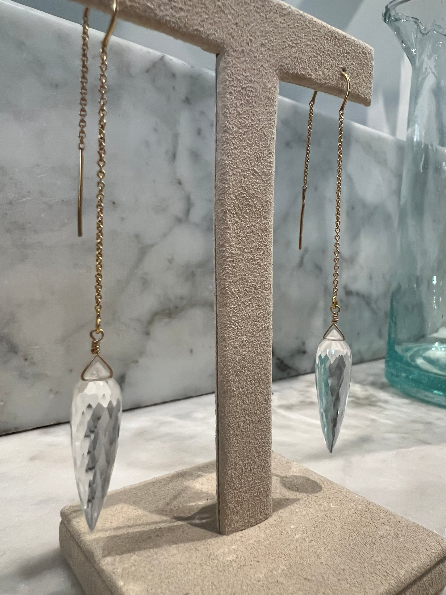 Rock Stella - Clear Quartz "okra"drops on long pull through gold-fill ear wires