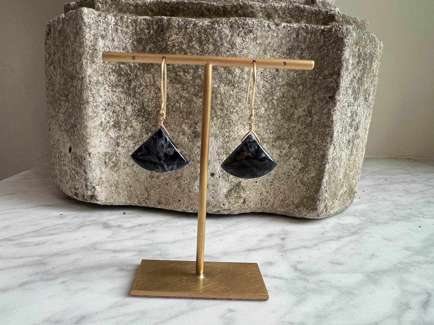Rock Stella - Pietersite fans on hammered gold-fill simple wires RSE18