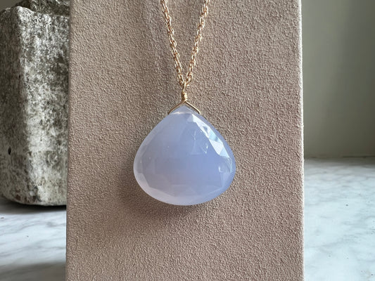 Rock Stella - Natural Blue Chalcedony ballast necklace with gold vermeil charm 14K gold fill chain