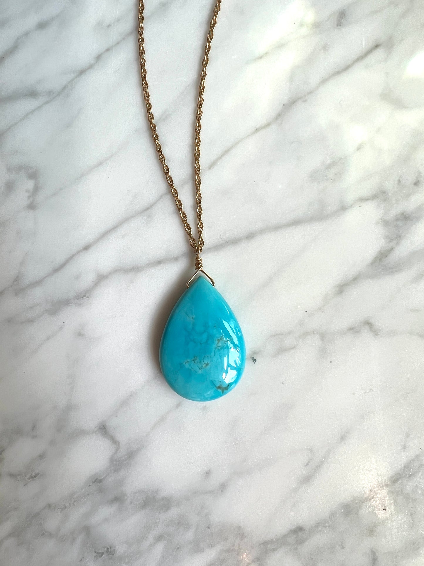 Rock Stella - Sleeping Beauty Turquoise Ballast Necklace with Gold Vermiel Charm on 14k gold filled rope chain