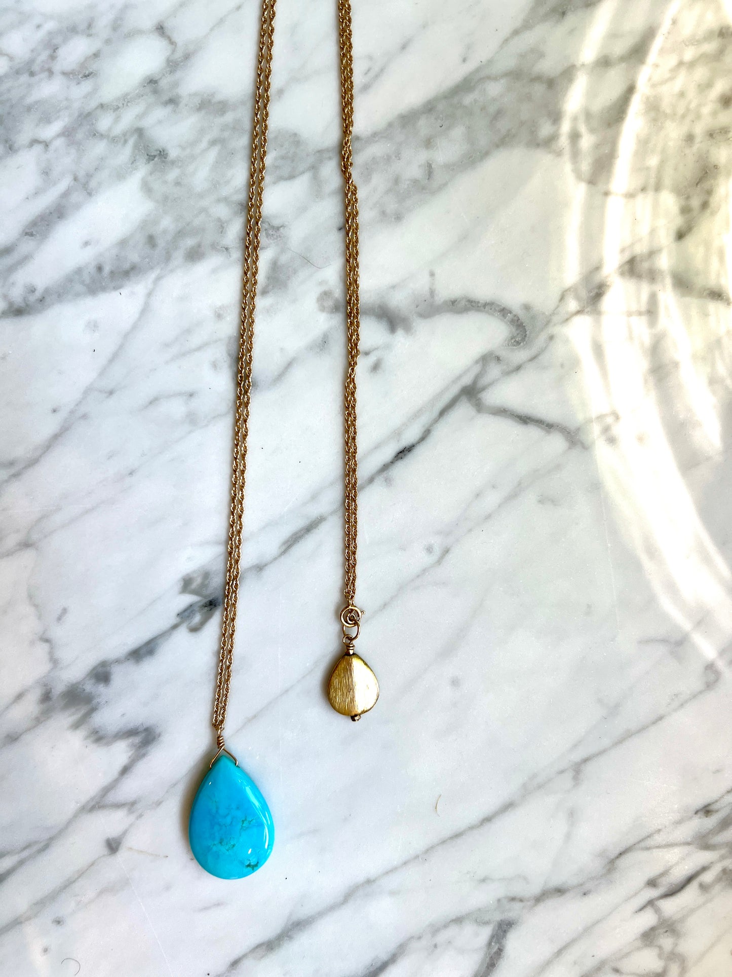 Rock Stella - Sleeping Beauty Turquoise Ballast Necklace with Gold Vermiel Charm on 14k gold filled rope chain