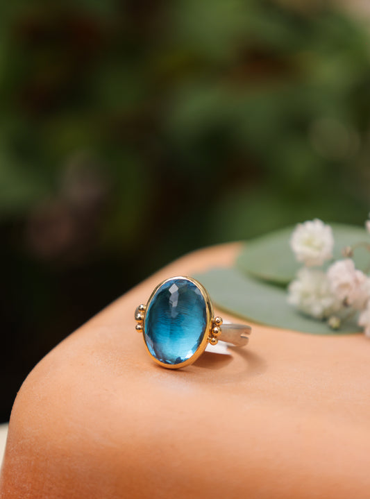 Inverted London Blue Topaz 14k/ss mixed metal ring