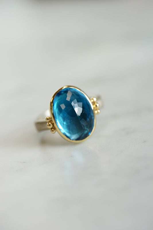 Inverted London Blue Topaz 14k/ss mixed metal ring