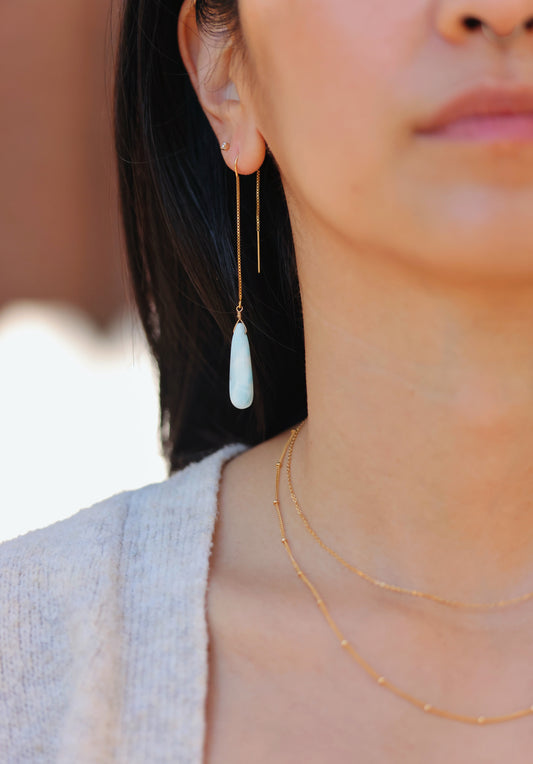 Rock Stella - Larimar drops on long pull through gold-fill ear wires