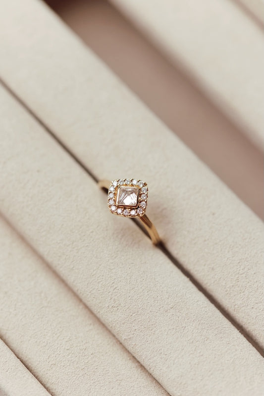 Jamie Joseph Gold - Yellow Gold Octohedron Bezelled Solitaire Diamond with Halo Ring