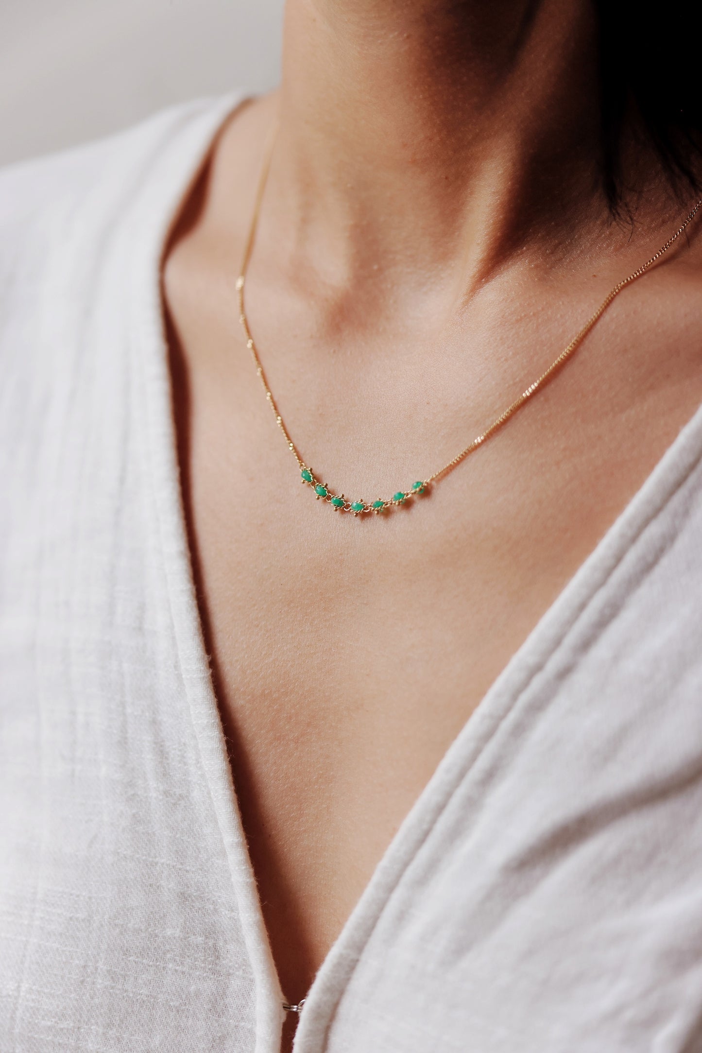 Amáli - Petite Textile Emerald Necklace