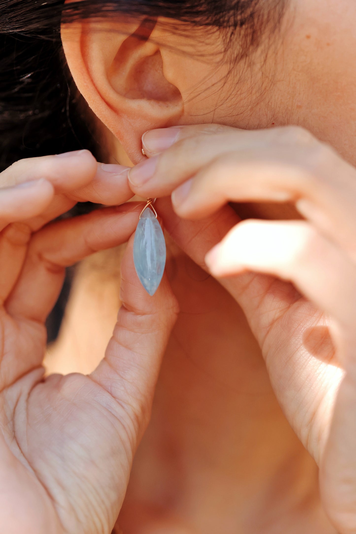 Rock Stella - Aquamarine medium marquise on hammered gold-fill simple wires