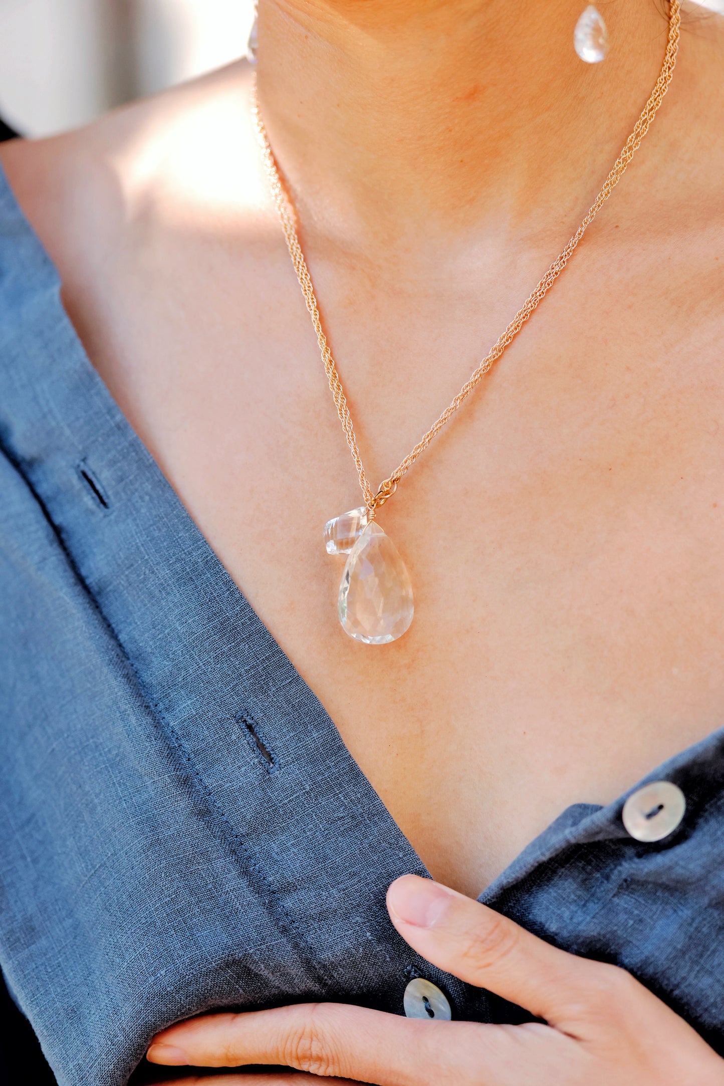 Rock Stella - Clear Quartz with 2nd stone ballast necklace 14K gold fill chain