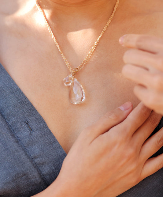 Rock Stella - Clear Quartz with 2nd stone ballast necklace 14K gold fill chain