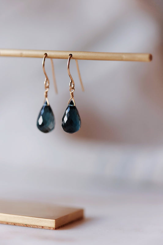 Rock Stella - London Blue Topaz tiny drops on hammered gold-fill simple wires