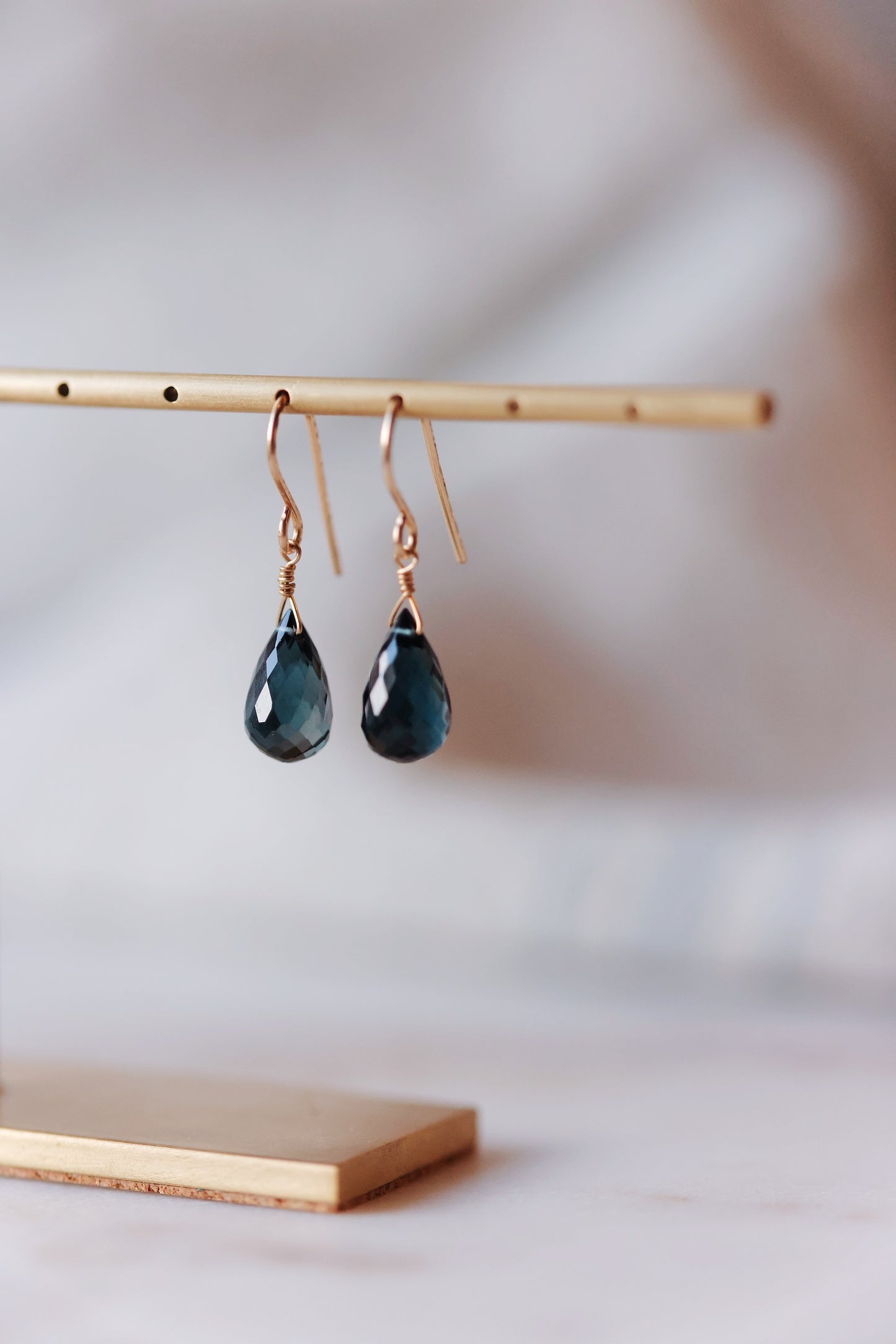 Rock Stella - London Blue Topaz tiny drops on hammered gold-fill simple wires