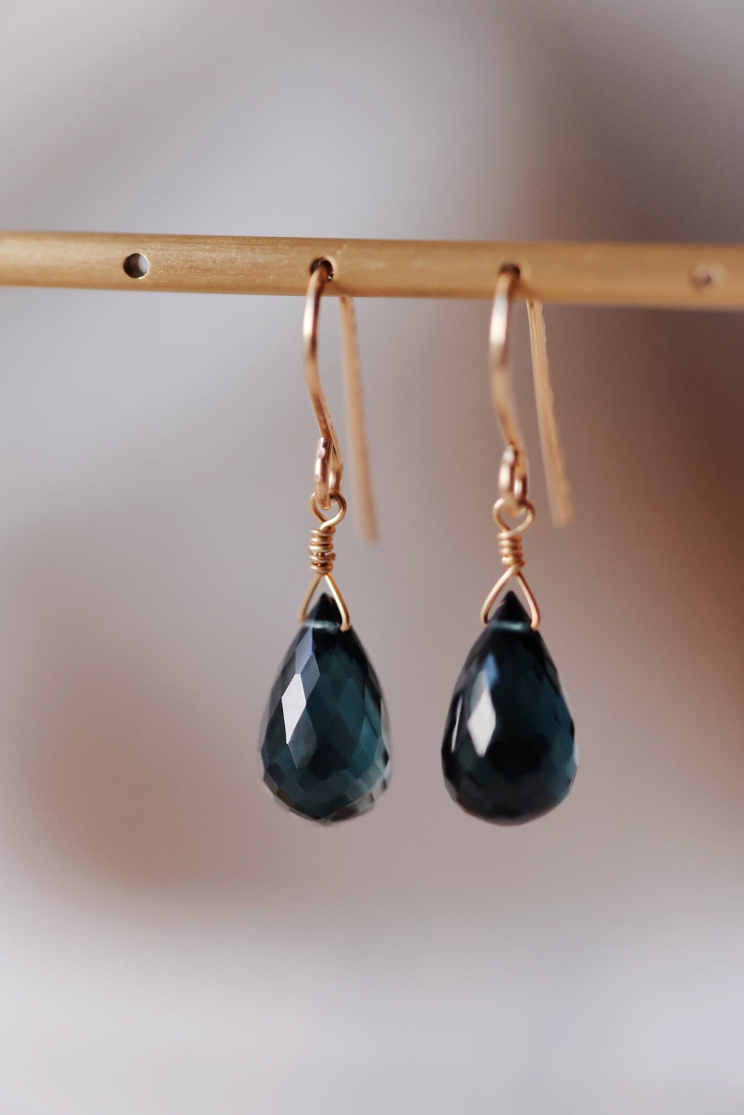 Rock Stella - London Blue Topaz tiny drops on hammered gold-fill simple wires