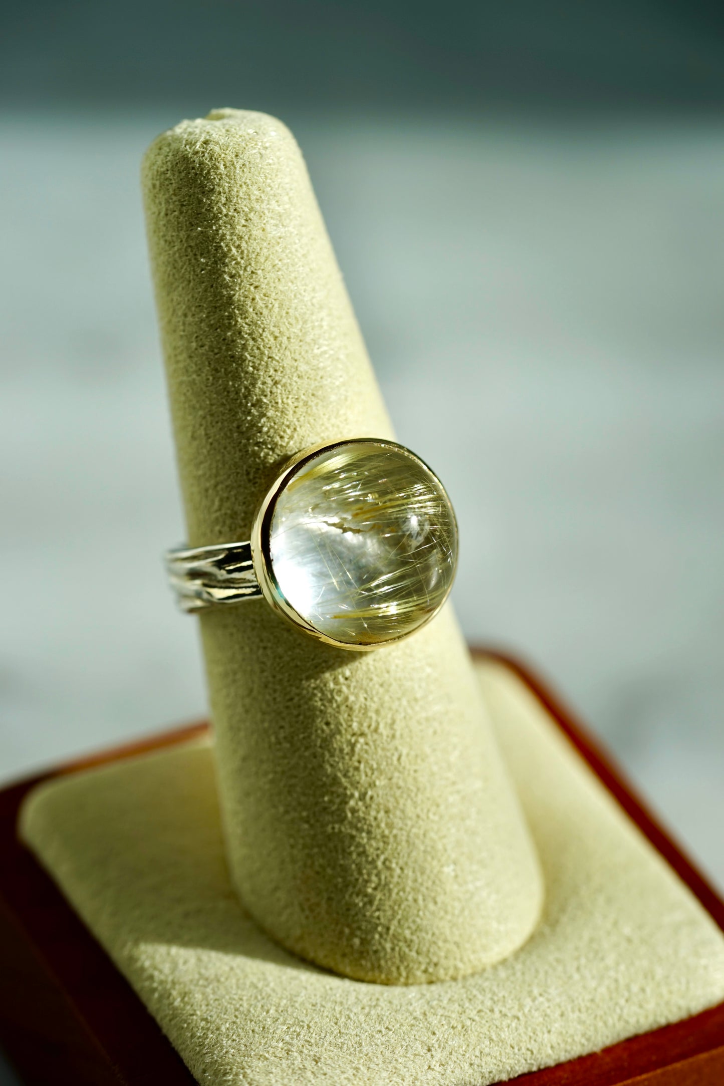 14KSS Rutliated Quartz Rowan ring with gold bezel and sterling band