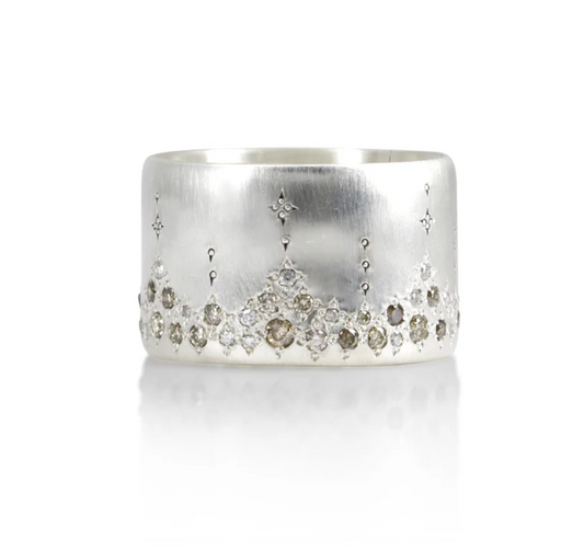 Adel Chefridi - Wide Silver Band with Champagne Diamond