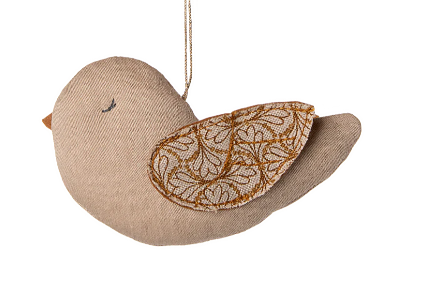 Maileg - Fabric ornament, Bird - Winter heart - Sand/brown
