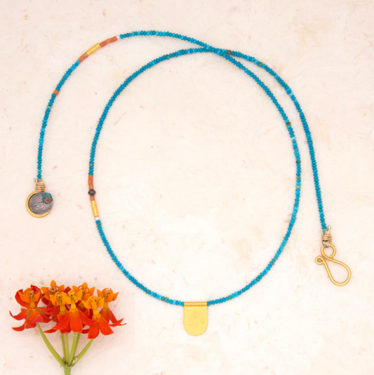 River Song - Brilliant Blue Turquoise with Tiny Tab Talisman Necklace