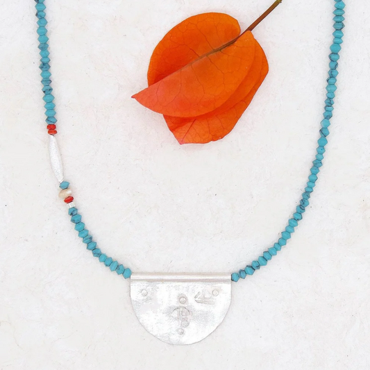River Song - Silver Talisman on Turquoise Necklace