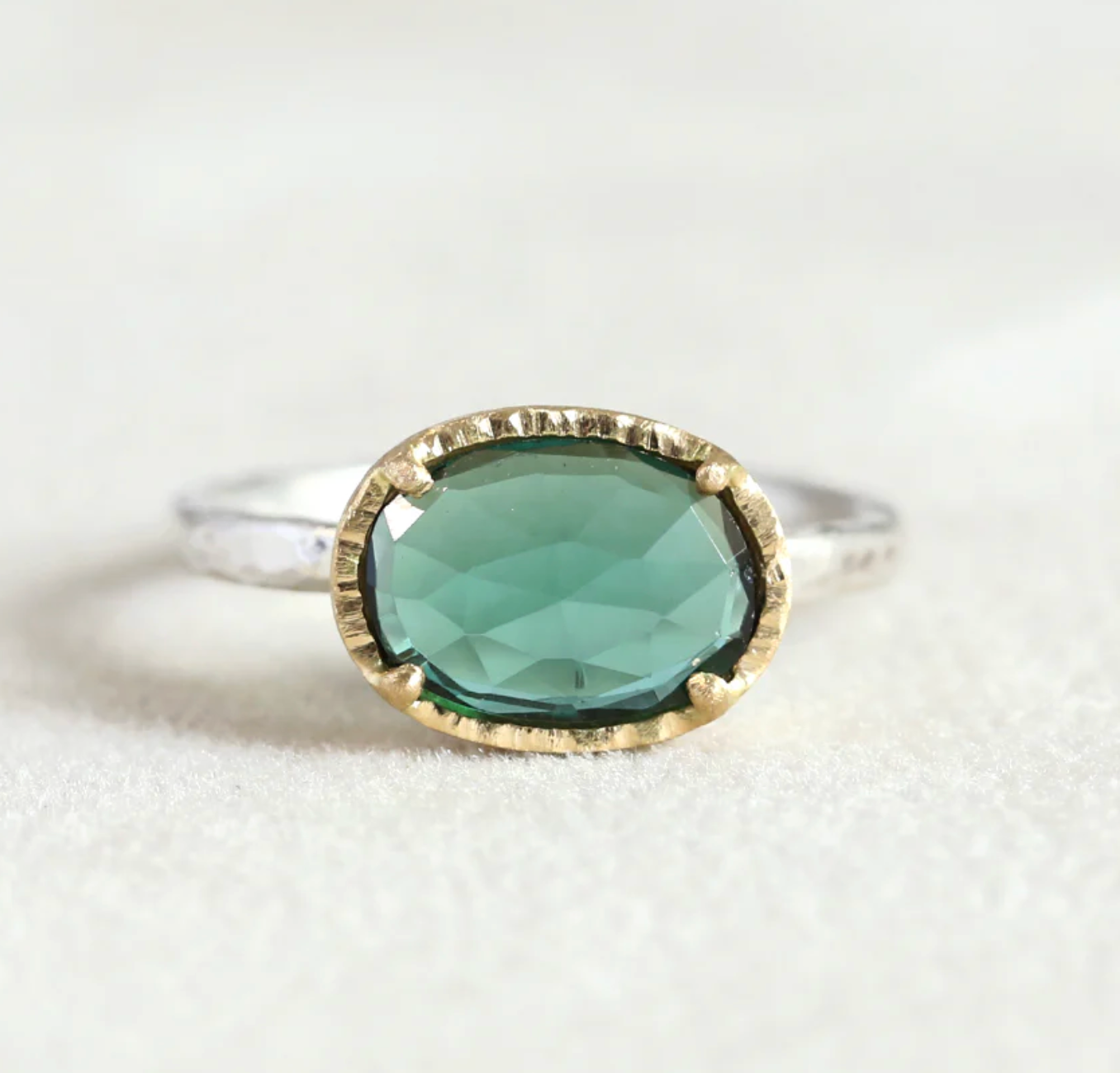 Yasuko Azuma - 1.55ct blue green tourmaline on ss hammered band - size 6.5