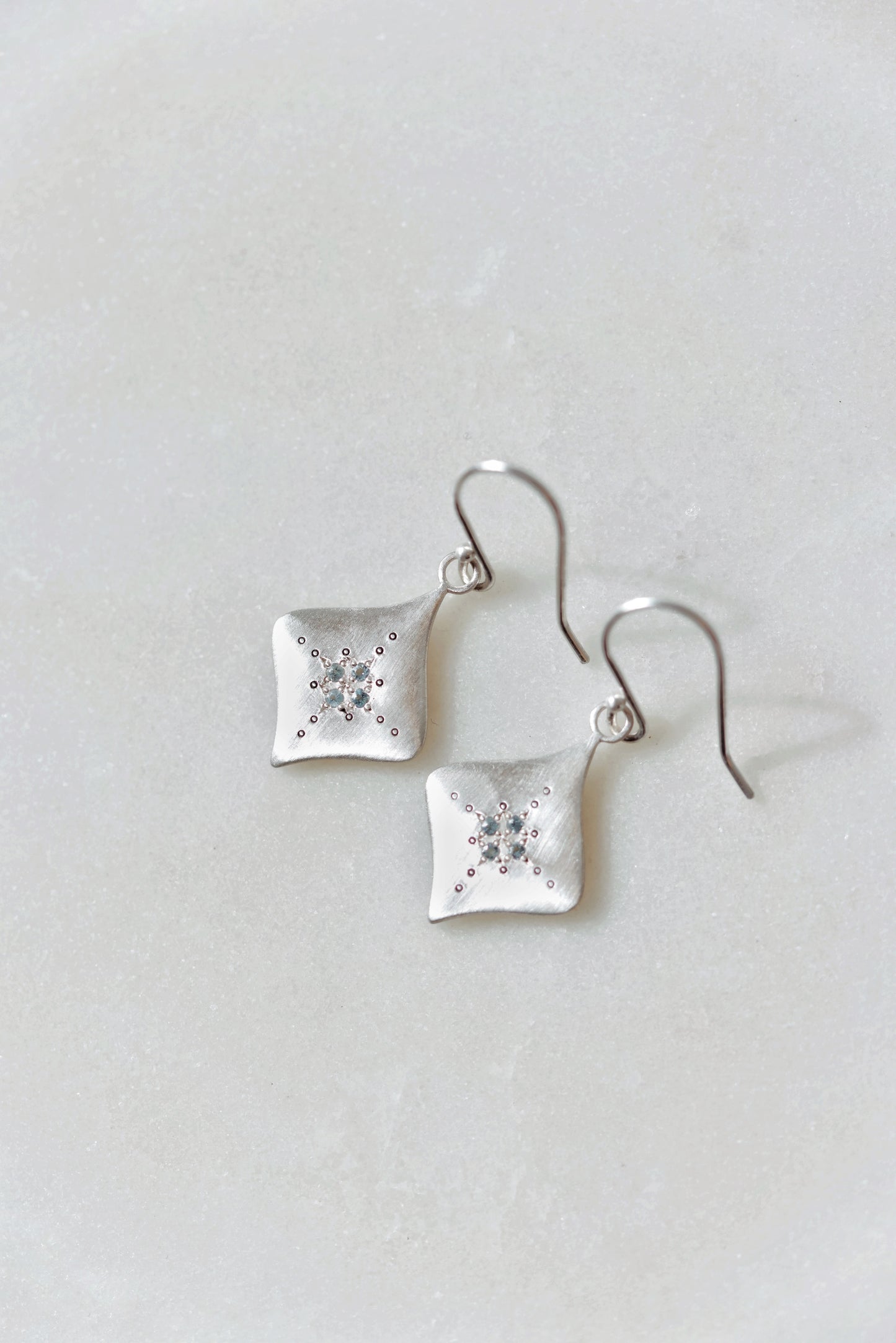 Adel Chefridi - Silver Night Earrings in Aquamarine