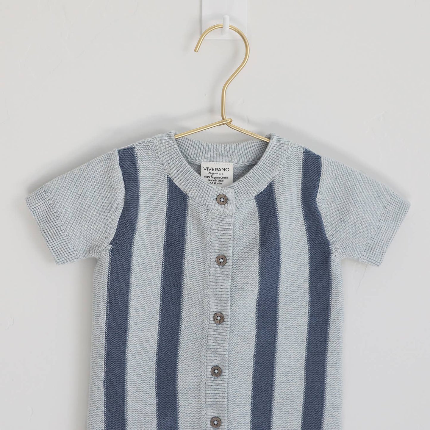 Stripe Knit Classic Button Baby Romper (Organic Cotton)