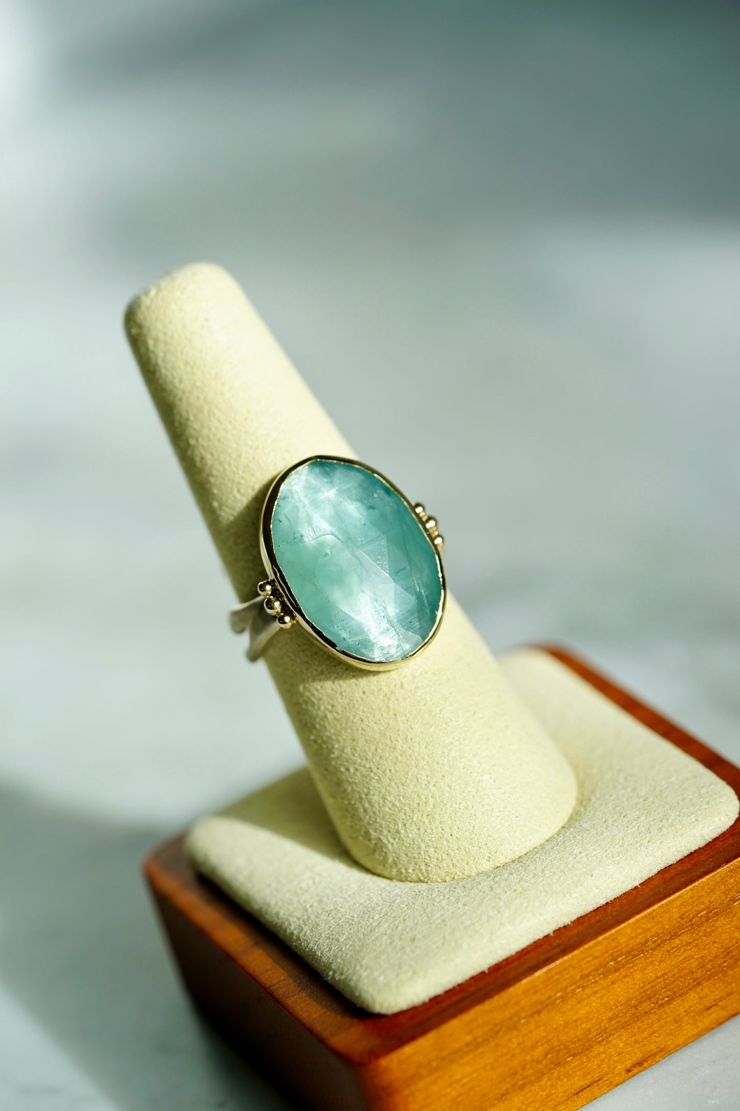 Aquamarine Cocktail Ring with seakelp band - 14k bezel w/sterling band