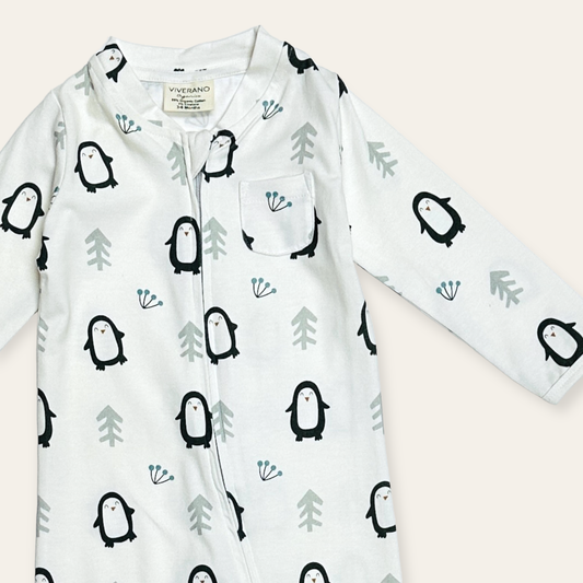 Penguin Zipper Baby Jumpsuit (Organic Jersey)