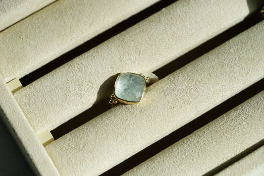 6.5ct Aquamarine Nestle ring w/ 14k bezel and sterling band - size 7