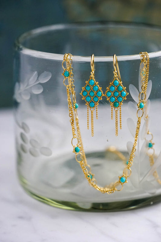 Amáli - Small Woven Turquoise Textile Earrings