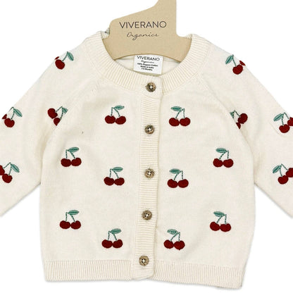 Cherry Embroidered Sweater Knit Baby Cardigan (Organic)