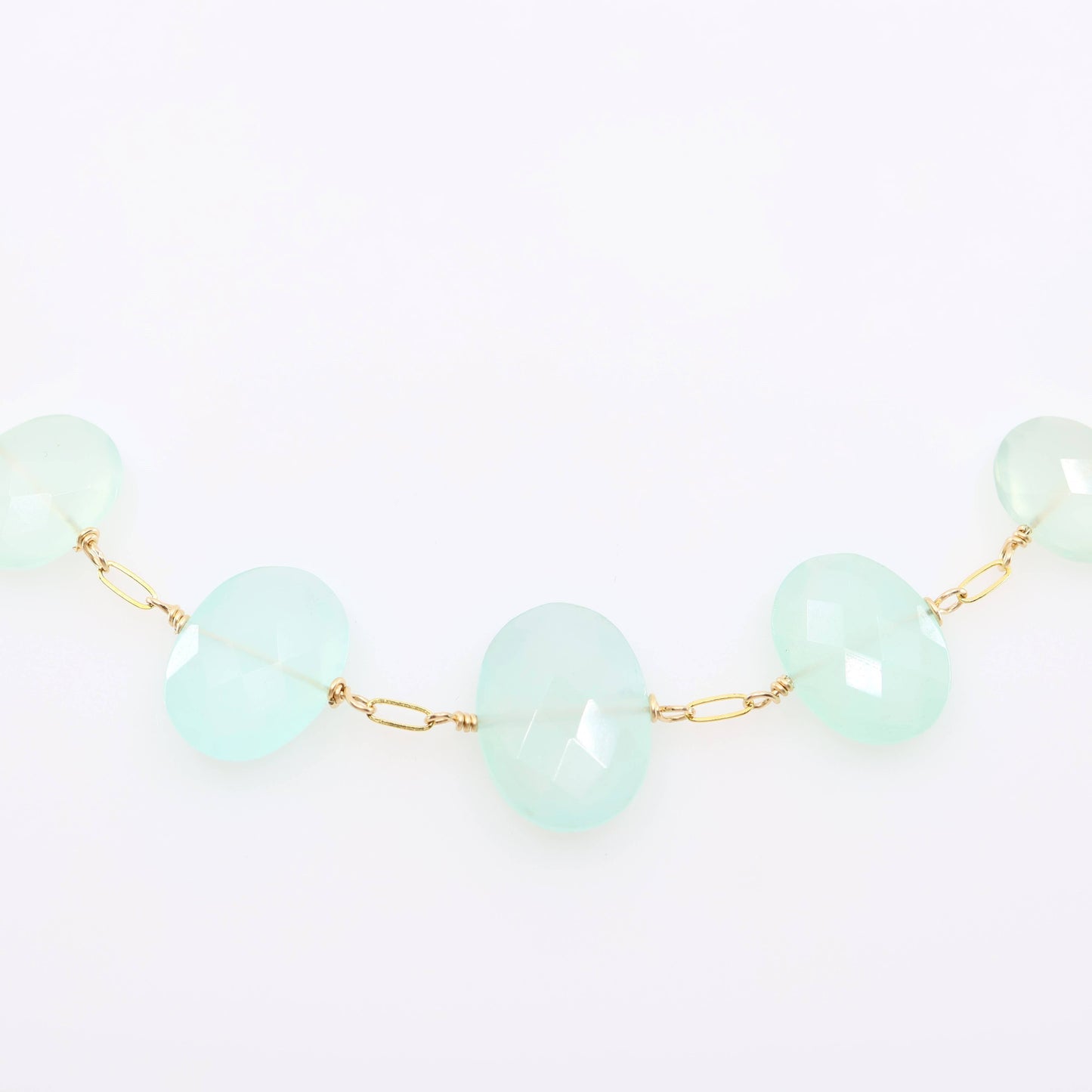 5 Drop Faceted Oval Cut Aqua Chalcedony Necklace