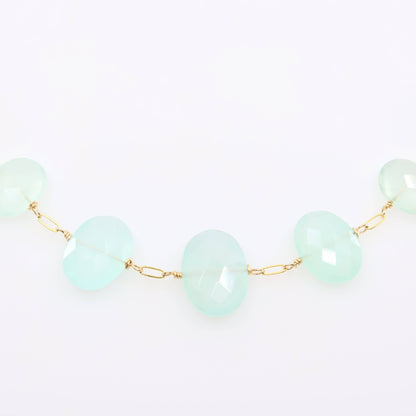 5 Drop Faceted Oval Cut Aqua Chalcedony Necklace