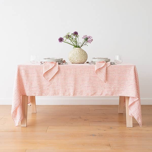 Linen Me Napkin Graphic Check Off White Red