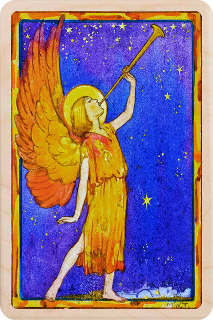 Christmas Angel with horn - Wooden Christmas cards